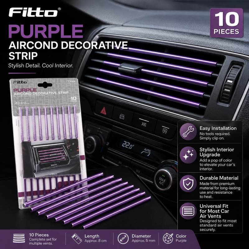 120 Pieces Car Air Vent Decorative Strips (10-Piece Clip-On Interior Trim Set – Approx. 8 cm Length x 5 mm Diameter – Purple)
