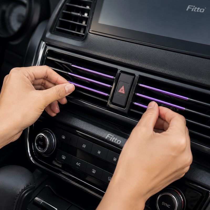 120 Pieces Car Air Vent Decorative Strips (10-Piece Clip-On Interior Trim Set – Approx. 8 cm Length x 5 mm Diameter – Purple)