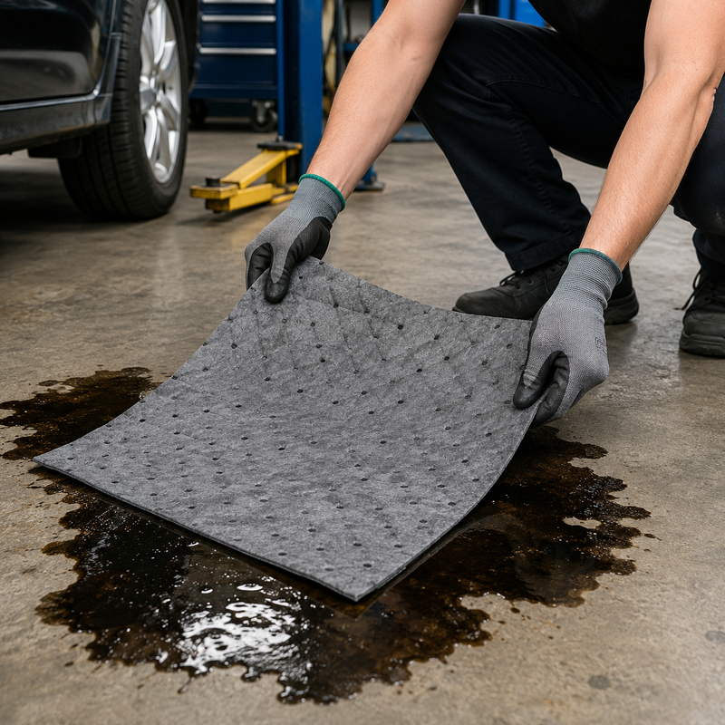 144 Pieces Oil Absorbent Pads (40 x 50 cm – Heavy-Duty Spill Control Mats for Oil – Grease and Workshop Leaks – Garage – Marine and Industrial Use – Grey)
