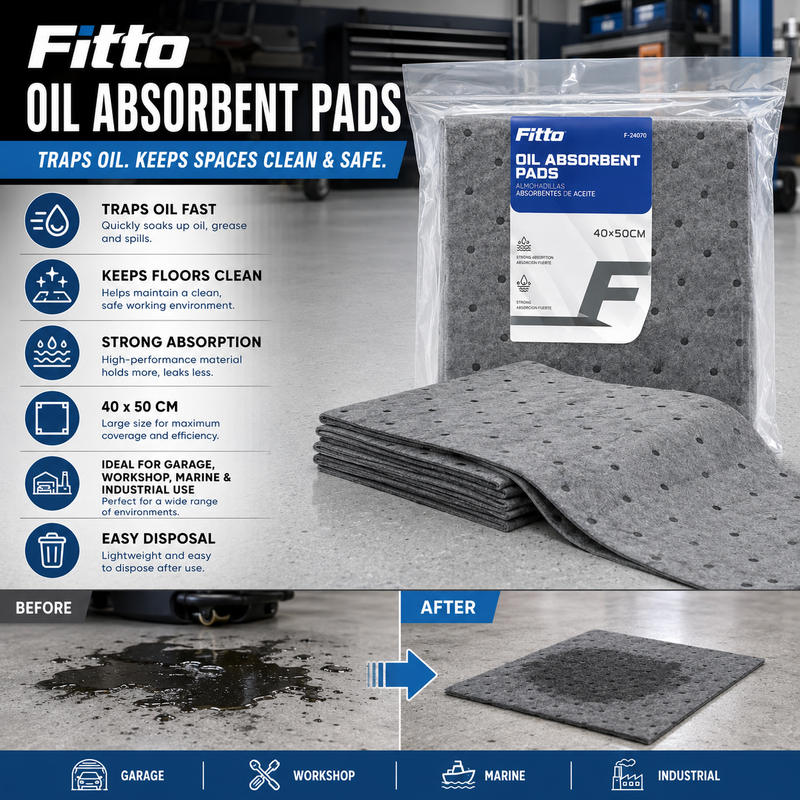 144 Pieces Oil Absorbent Pads (40 x 50 cm – Heavy-Duty Spill Control Mats for Oil – Grease and Workshop Leaks – Garage – Marine and Industrial Use – Grey)