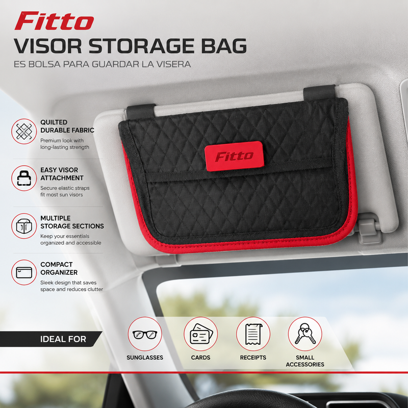 96 Pieces Car Sun Visor Organizers (Quilted Storage Bag with Multi-Purpose Pockets for Sunglasses – Cards – Documents – Tickets and Pens – Black and Red)