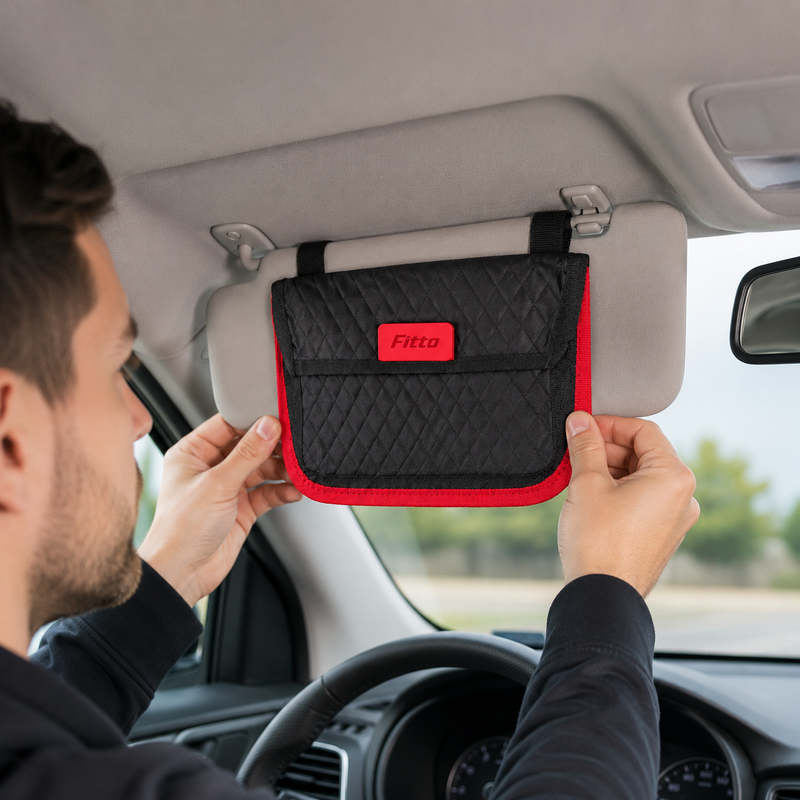 96 Pieces Car Sun Visor Organizers (Quilted Storage Bag with Multi-Purpose Pockets for Sunglasses – Cards – Documents – Tickets and Pens – Black and Red)