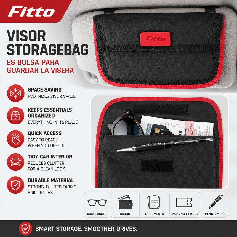 96 Pieces Car Sun Visor Organizers (Quilted Storage Bag with Multi-Purpose Pockets for Sunglasses – Cards – Documents – Tickets and Pens – Black and Red)