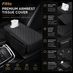 72 Pieces Car Armrest Tissue Covers with Side Storage Pocket (Quilted Padded Center Console Protector and Easy-Access Tissue Holder – Black)
