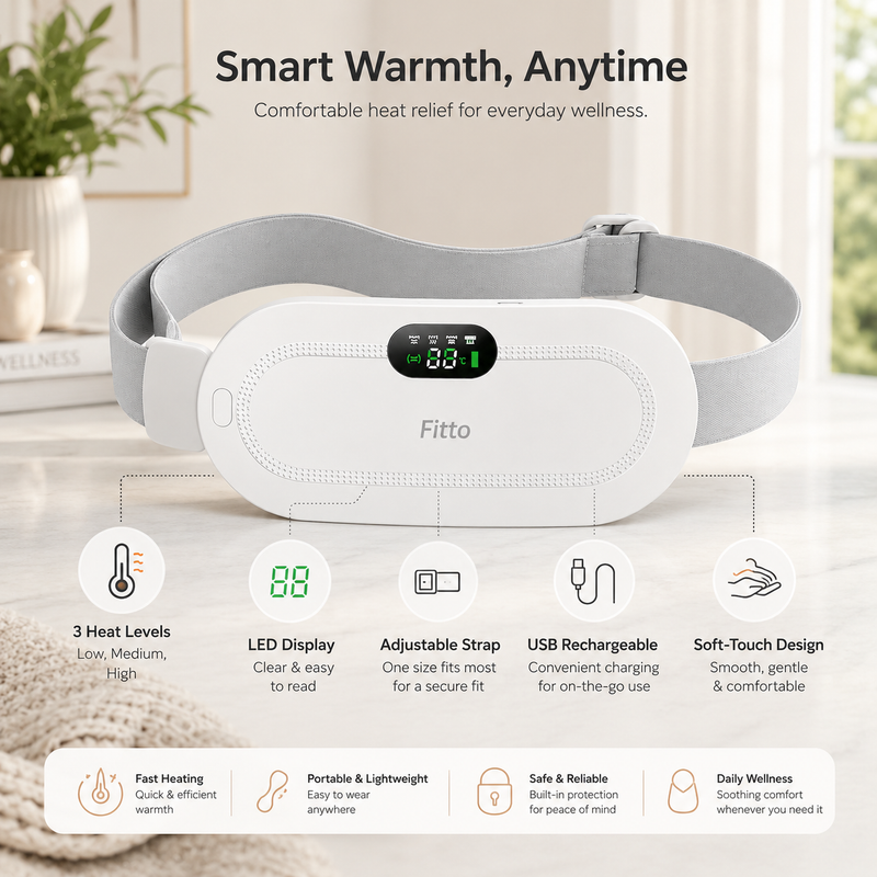 96 Pieces Electric Periods Heating Waist Belts for Abdomen (Rechargeable Heat Pad with Adjustable Strap – 3 Heat Levels – LED Display – Soft-Touch White Design)