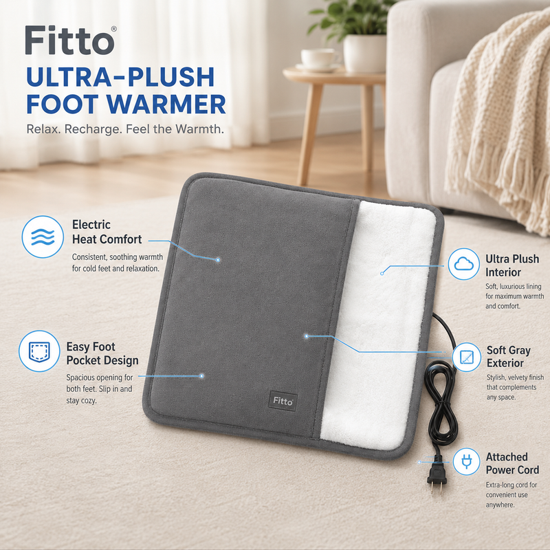 96 Pieces Ultra-Plush Electric Foot Warmers (Soft Gray Heated Foot Pocket with White Plush Lining – Attached Power Cord and Easy-Clean Design)