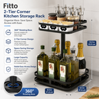 72 Pieces 2-Tier Corner Kitchen Storage Racks (360° Rotating Organizer with Large Capacity Shelves for Spices – Bottles – Jars and Countertop Storage)