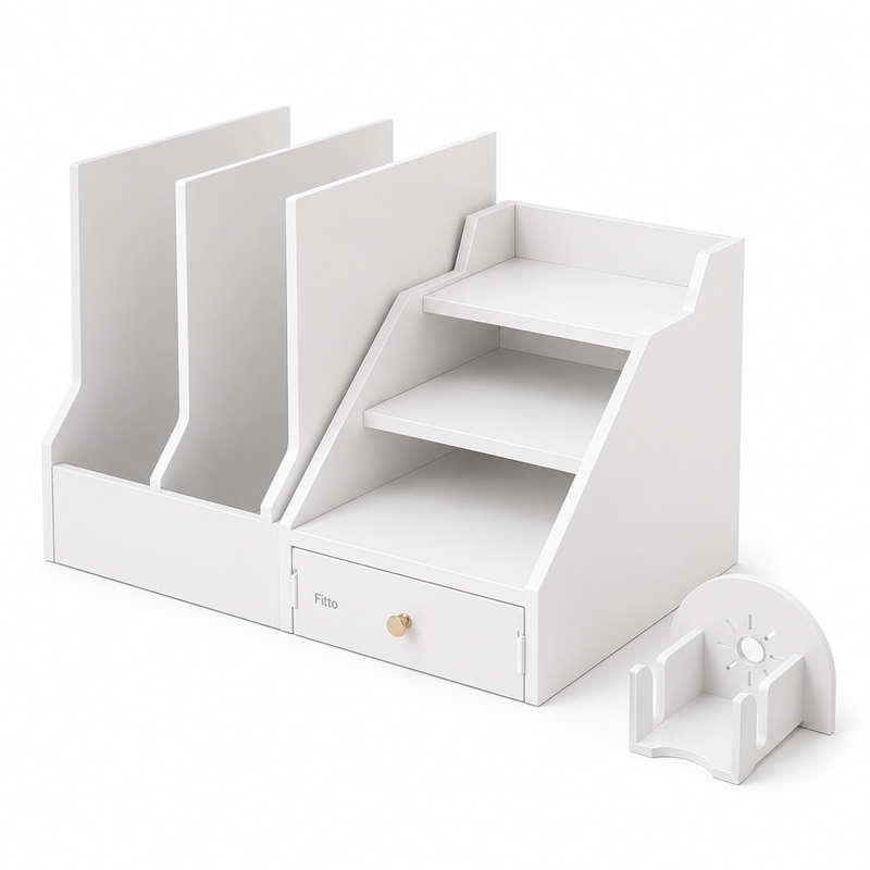 72 Pieces Desk Organizers (White Desktop Storage Shelf with Drawer – File Holder – Multi-Compartment Organizer and Mobile Holder for Office Desk)