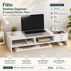 96 Pieces Desk Organizer and Laptop Monitor Risers (White Engineered Wood Desktop Stand with Drawer Storage and Open Compartments – 49 x 20 x 10 cm)