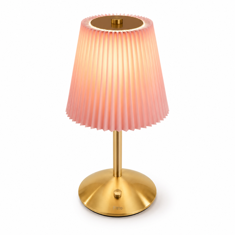 72 Pieces Pleated Night Lights (Pink – Rechargeable Warm White LED Table Lamp – Metal Base – USB Charging Cable – 30 cm)