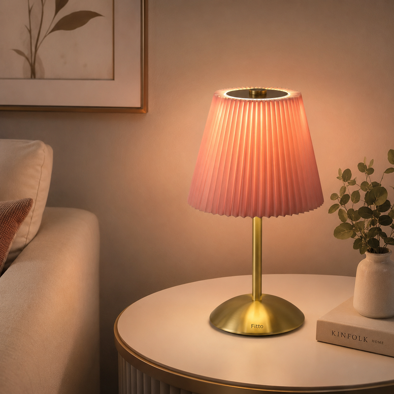 72 Pieces Pleated Night Lights (Pink – Rechargeable Warm White LED Table Lamp – Metal Base – USB Charging Cable – 30 cm)