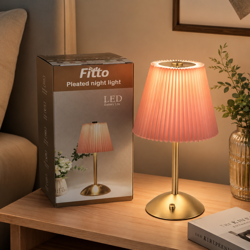 72 Pieces Pleated Night Lights (Pink – Rechargeable Warm White LED Table Lamp – Metal Base – USB Charging Cable – 30 cm)