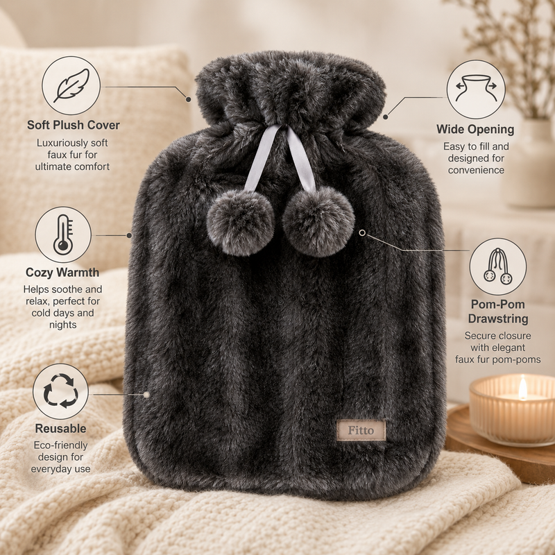 96 Pieces Hot Water Bags with Cover Knitted Reusable Warm Water Bottle Pouch (2L capacity – Dark Grey)