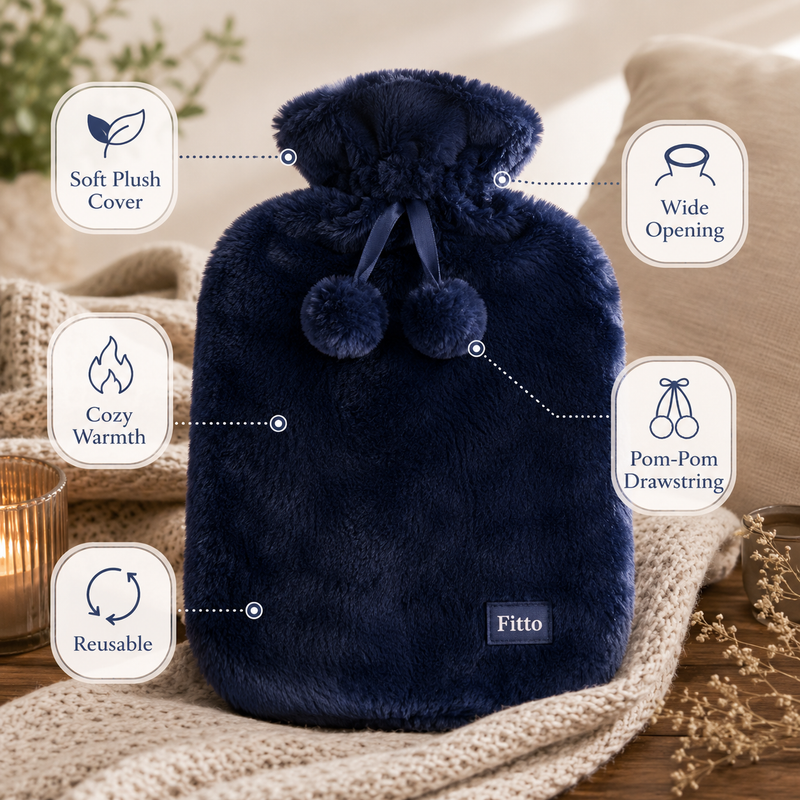 96 Pieces Hot Water Bags with Cover Knitted Reusable Warm Water Bottle Pouch (2L capacity – Dark Blue)