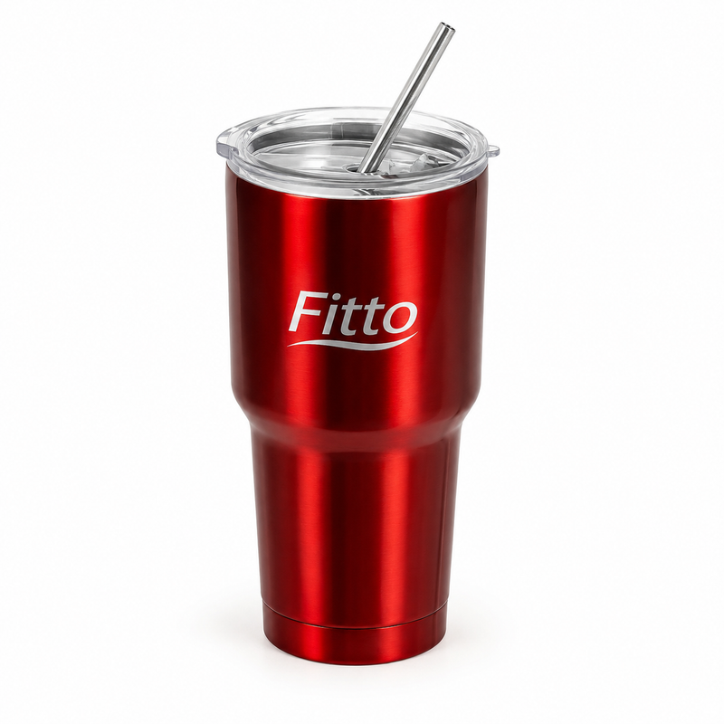 96 Pieces Metallic Red Insulated Travel Tumblers with Lid and Reusable Straw (Stainless Steel Double Wall Coffee Mug for Car Cup Holder)
