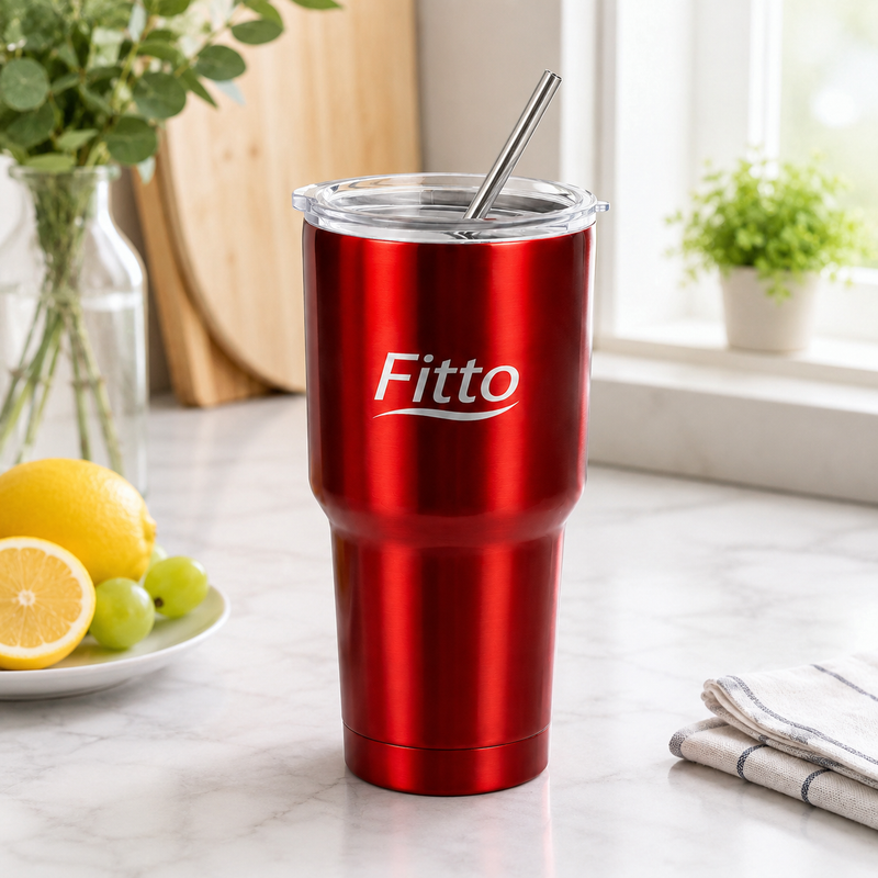 96 Pieces Metallic Red Insulated Travel Tumblers with Lid and Reusable Straw (Stainless Steel Double Wall Coffee Mug for Car Cup Holder)