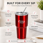 96 Pieces Metallic Red Insulated Travel Tumblers with Lid and Reusable Straw (Stainless Steel Double Wall Coffee Mug for Car Cup Holder)