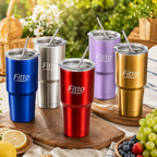 96 Pieces Metallic Red Insulated Travel Tumblers with Lid and Reusable Straw (Stainless Steel Double Wall Coffee Mug for Car Cup Holder)