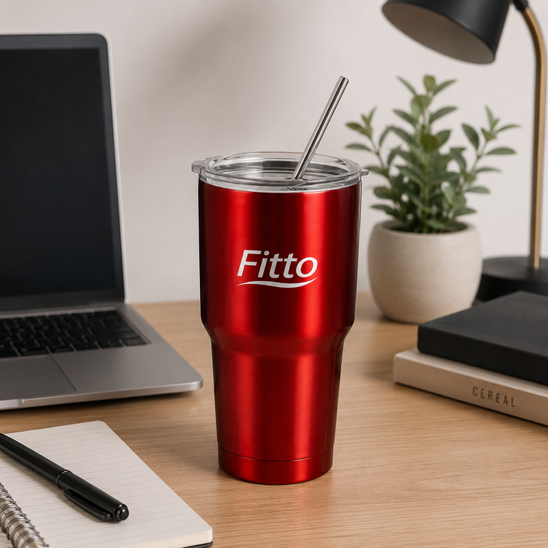 96 Pieces Metallic Red Insulated Travel Tumblers with Lid and Reusable Straw (Stainless Steel Double Wall Coffee Mug for Car Cup Holder)