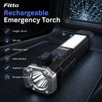 120 Pieces Black Rechargeable Emergency Torches (18 cm Portable LED Flashlight with COB Side Light – Glass Breaker and Seatbelt Cutter)