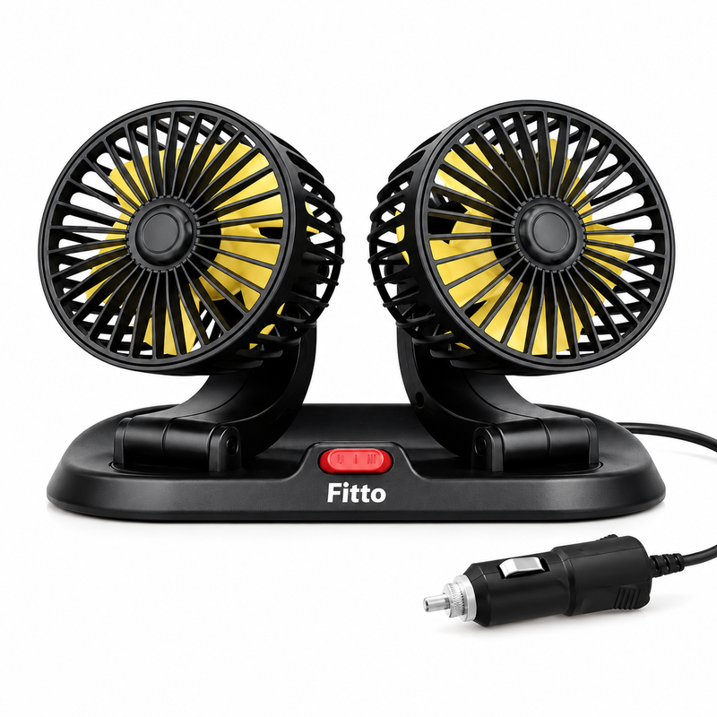 96 Pieces Dual Head Car Fans (12V Plug – 360 Degree Adjustable – 2 Speed Control – Low Noise Cooling)