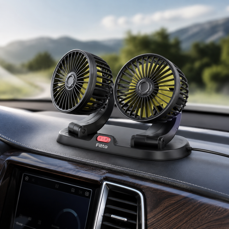 96 Pieces Dual Head Car Fans (12V Plug – 360 Degree Adjustable – 2 Speed Control – Low Noise Cooling)