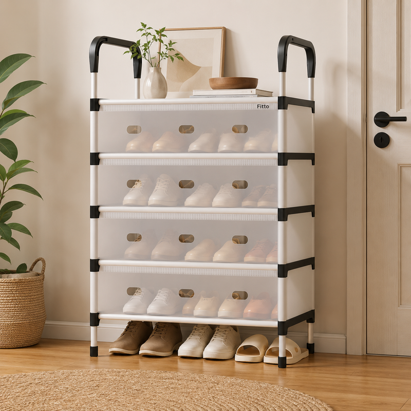 72 Pieces 4 Tier Shoe Racks (Shoe Organizer with Dustproof Transparent Doors – Top Storage Shelf – 60 x 30 x 101 cm)
