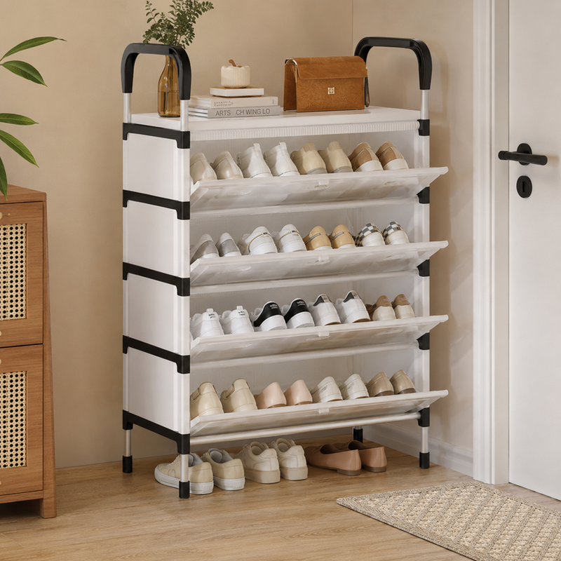 72 Pieces 4 Tier Shoe Racks (Shoe Organizer with Dustproof Transparent Doors – Top Storage Shelf – 60 x 30 x 101 cm)