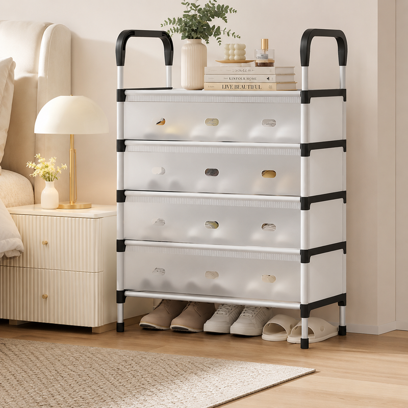 72 Pieces 4 Tier Shoe Racks (Shoe Organizer with Dustproof Transparent Doors – Top Storage Shelf – 60 x 30 x 101 cm)