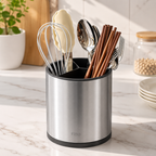 96 Pieces Kitchen Utensil Holders (Stainless Steel Countertop Cutlery Caddy with 3 Compartments and Non-Slip Base – Silver)