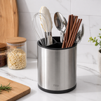 96 Pieces Kitchen Utensil Holders (Stainless Steel Countertop Cutlery Caddy with 3 Compartments and Non-Slip Base – Silver)
