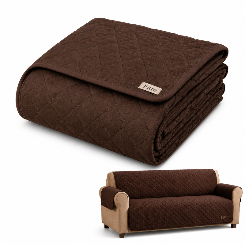 96 Pieces Brown Sofa Covers (Quilted Soft Fabric Couch Protector with Side Pocket – Machine Washable – Fits Sofas up to 210 cm)