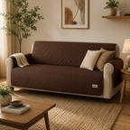 96 Pieces Brown Sofa Covers (Quilted Soft Fabric Couch Protector with Side Pocket – Machine Washable – Fits Sofas up to 210 cm)
