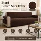 96 Pieces Brown Sofa Covers (Quilted Soft Fabric Couch Protector with Side Pocket – Machine Washable – Fits Sofas up to 210 cm)