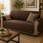 96 Pieces Brown Sofa Covers (Quilted Soft Fabric Couch Protector with Side Pocket – Machine Washable – Fits Sofas up to 210 cm)