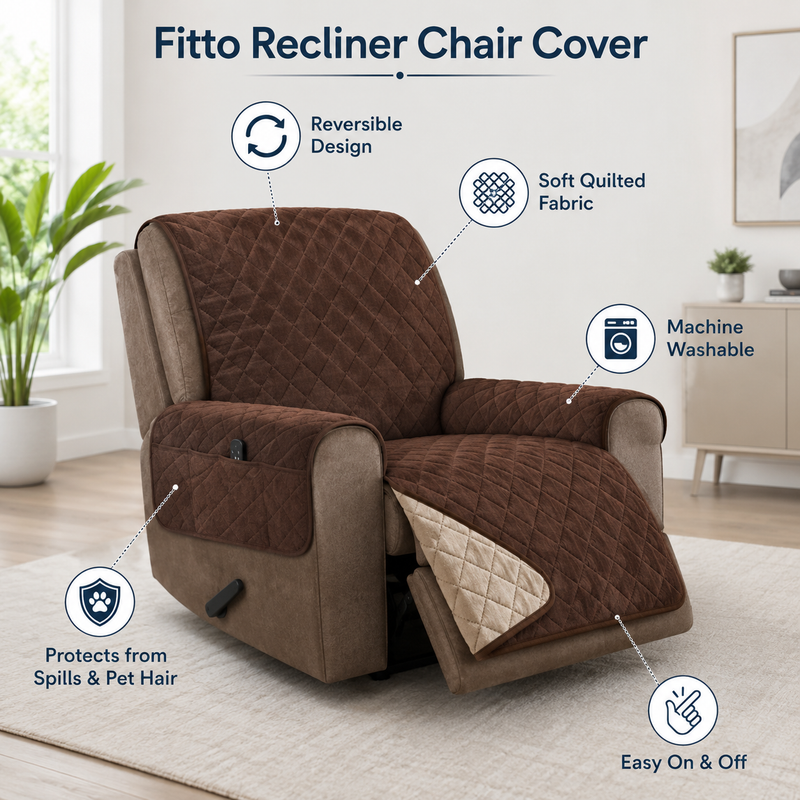 96 Pieces Recliner Chair Covers (Reversible Quilted Fabric Protector with Side Pocket – Machine Washable – Brown and Beige)