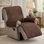 96 Pieces Recliner Chair Covers (Reversible Quilted Fabric Protector with Side Pocket – Machine Washable – Brown and Beige)