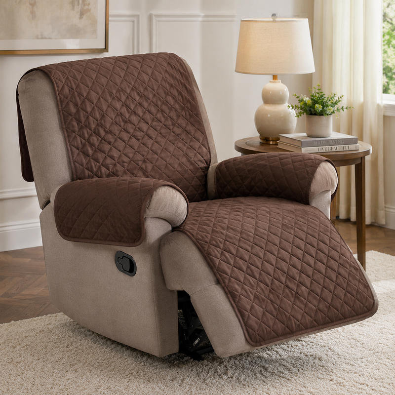 96 Pieces Recliner Chair Covers (Reversible Quilted Fabric Protector with Side Pocket – Machine Washable – Brown and Beige)