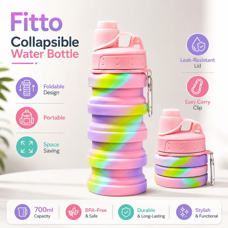 96 Pieces Collapsible Water Bottles (700 ml Foldable Leak-Resistant Bottle with Carry Clip – BPA-Free – Multicolor)