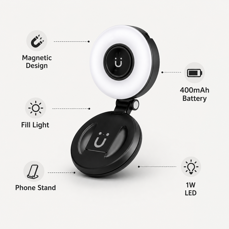 72 Pieces Magnetic Fill Light Phone Stands (Portable LED Selfie Light with 400mAh Rechargeable Battery – 1W Light – Compact Desk Stand for Mobile Photos – Video Calls – Live Streaming and Content Creation)