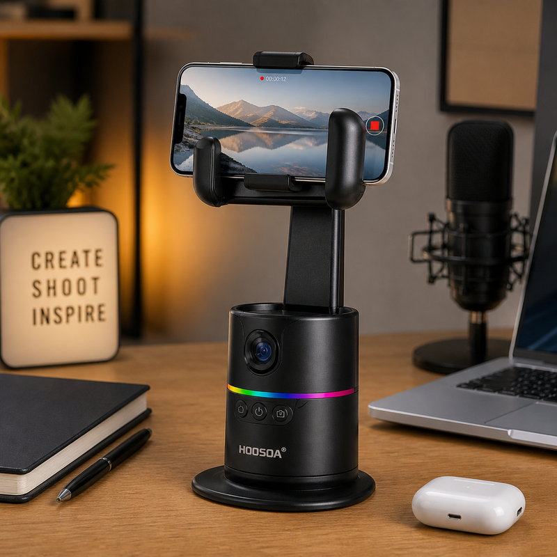 48 Pieces 360 Smart Shooting Gimbal Phone Holders (Auto Tracking Mobile Stand with RGB Light – Stable Desktop Base for Video Recording – Live Streaming – Video Calls and Content Creation)
