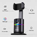 48 Pieces 360 Smart Shooting Gimbal Phone Holders (Auto Tracking Mobile Stand with RGB Light – Stable Desktop Base for Video Recording – Live Streaming – Video Calls and Content Creation)