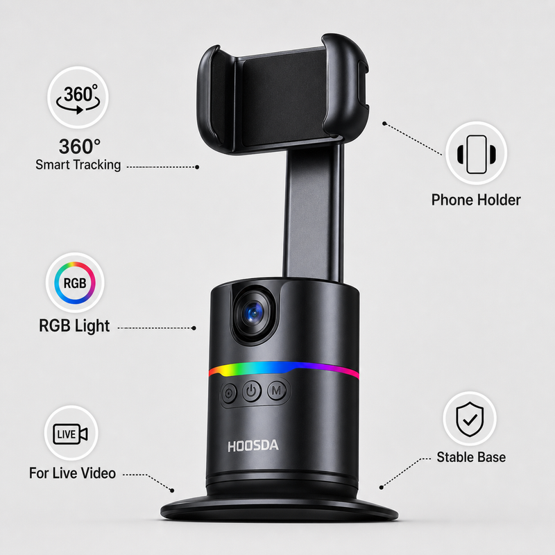 48 Pieces 360 Smart Shooting Gimbal Phone Holders (Auto Tracking Mobile Stand with RGB Light – Stable Desktop Base for Video Recording – Live Streaming – Video Calls and Content Creation)