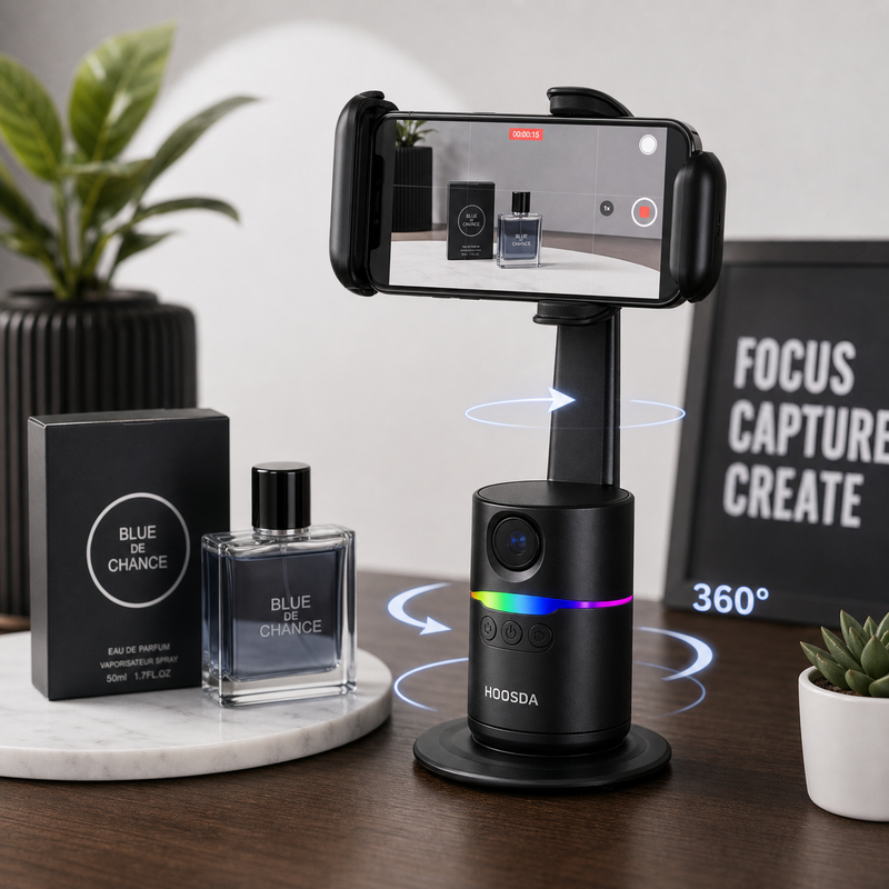 48 Pieces 360 Smart Shooting Gimbal Phone Holders (Auto Tracking Mobile Stand with RGB Light – Stable Desktop Base for Video Recording – Live Streaming – Video Calls and Content Creation)