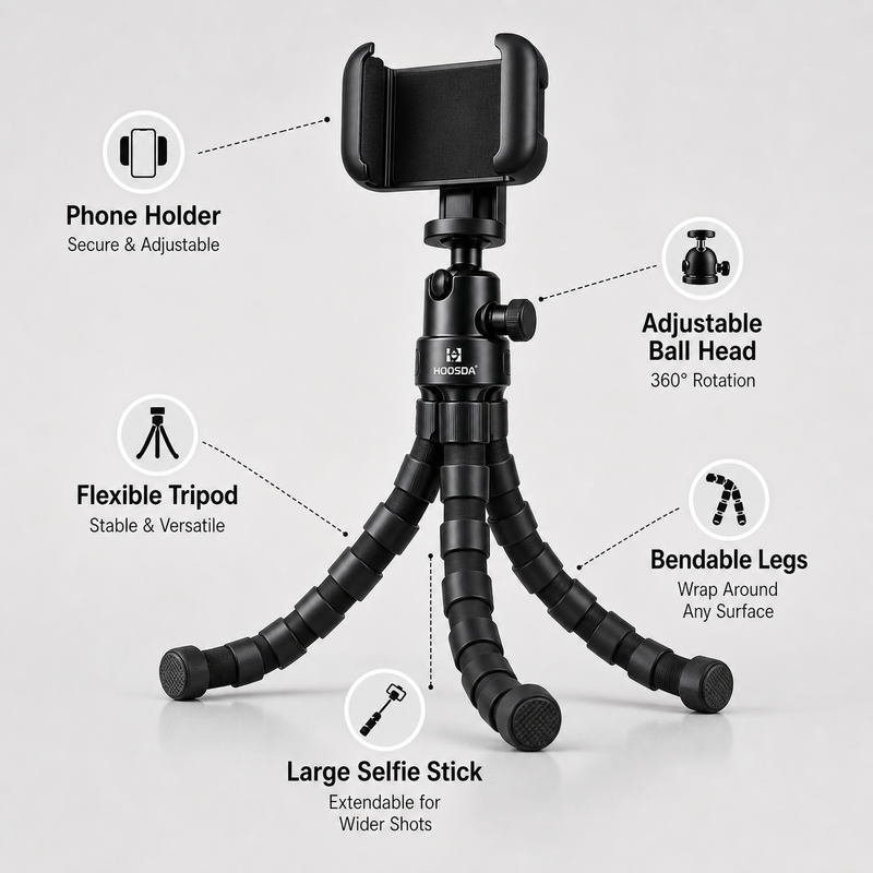 72 Pieces Flexible Mini Tripods with Universal Smartphone Holder (Bendable Octopus Legs – Adjustable Ball Head – Compact Portable Phone Stand for Photography – Video Recording – Vlogging – Live Streaming and Travel)