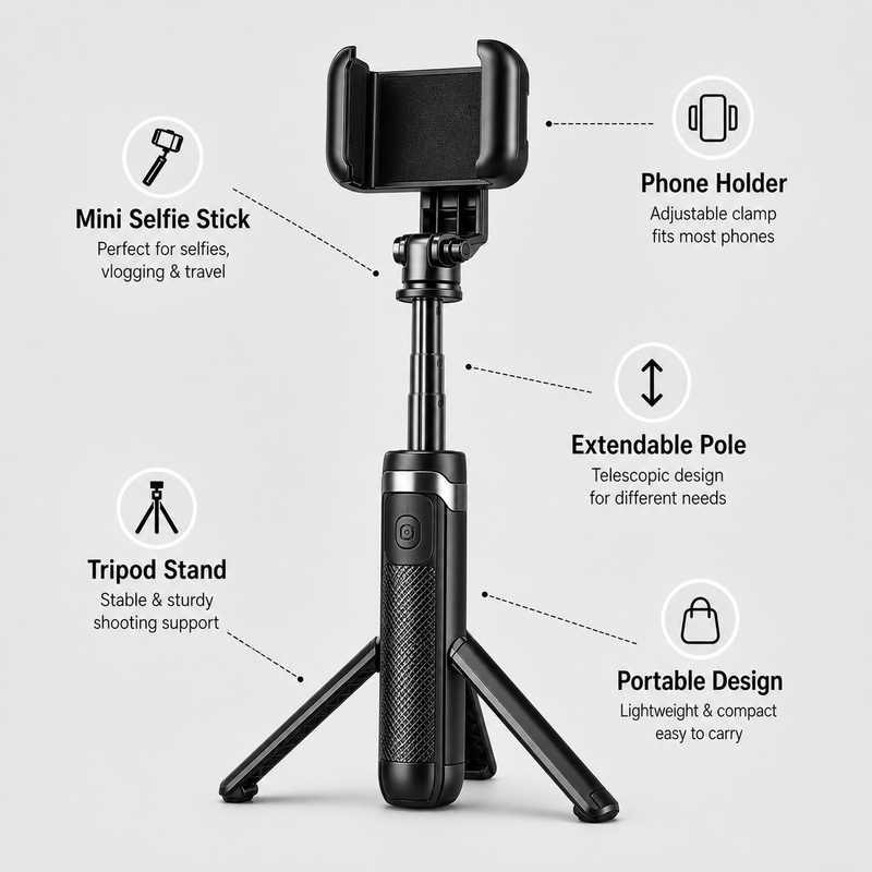 72 Pieces Bluetooth Selfie Stick Tripods with Wireless Remote (Extendable Phone Stand – Adjustable Smartphone Holder – Portable Mini Tripod for Selfies – Vlogging – Live Streaming – Video Recording – Travel and Content Creation)