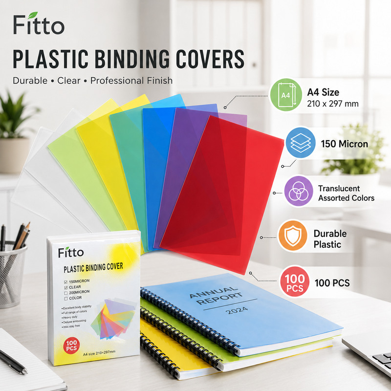 96 Pieces A4 Plastic Binding Cover Packs (150 Micron – 100 Pieces per Pack – Translucent Assorted Colors – Durable Document Presentation Covers for Spiral Binding – Reports – Projects & Office Documents)