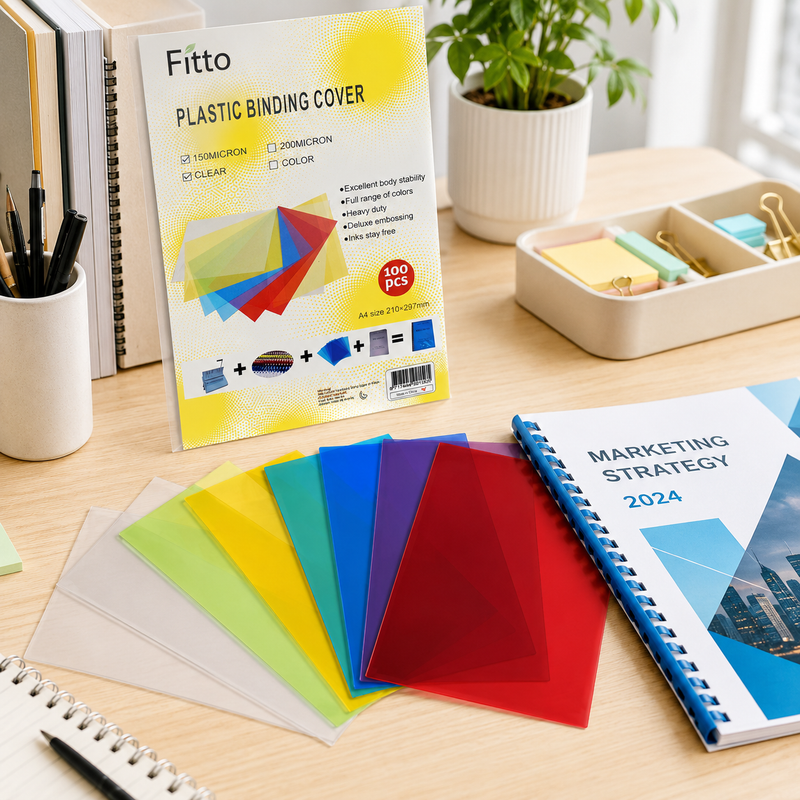 96 Pieces A4 Plastic Binding Cover Packs (150 Micron – 100 Pieces per Pack – Translucent Assorted Colors – Durable Document Presentation Covers for Spiral Binding – Reports – Projects & Office Documents)