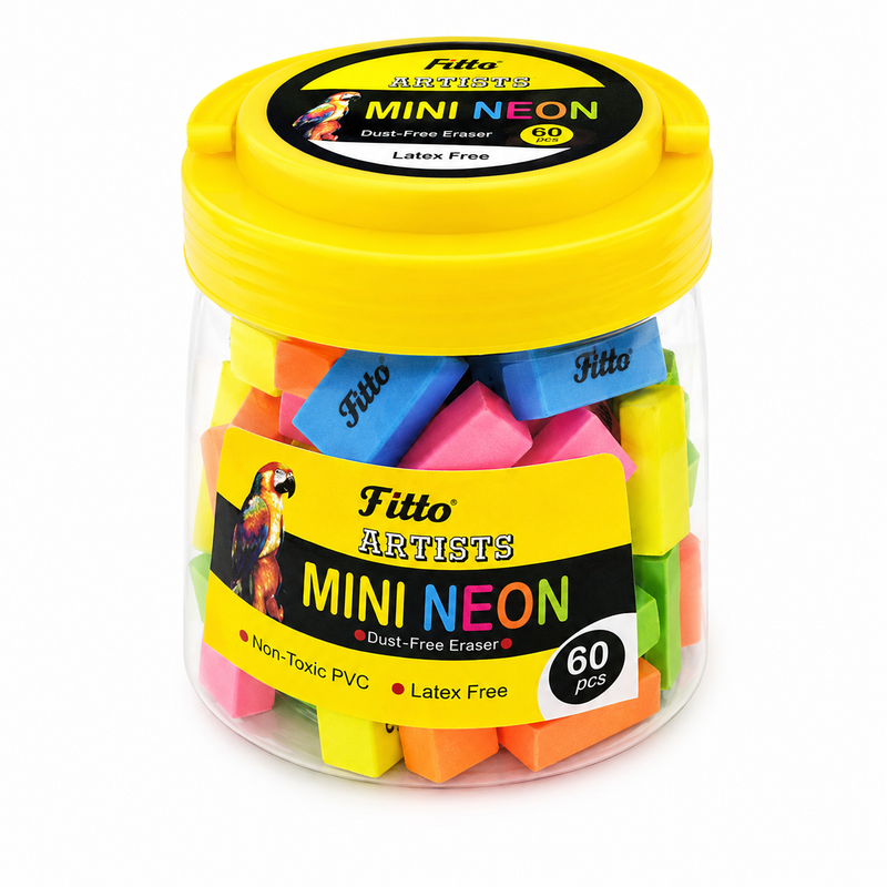 96 Pieces Artist's Mini Neon Dust-Free Erasers (60 Pieces – Latex-Free Non-Toxic PVC Colorful Pencil Erasers for Art – School – Office and Drawing)