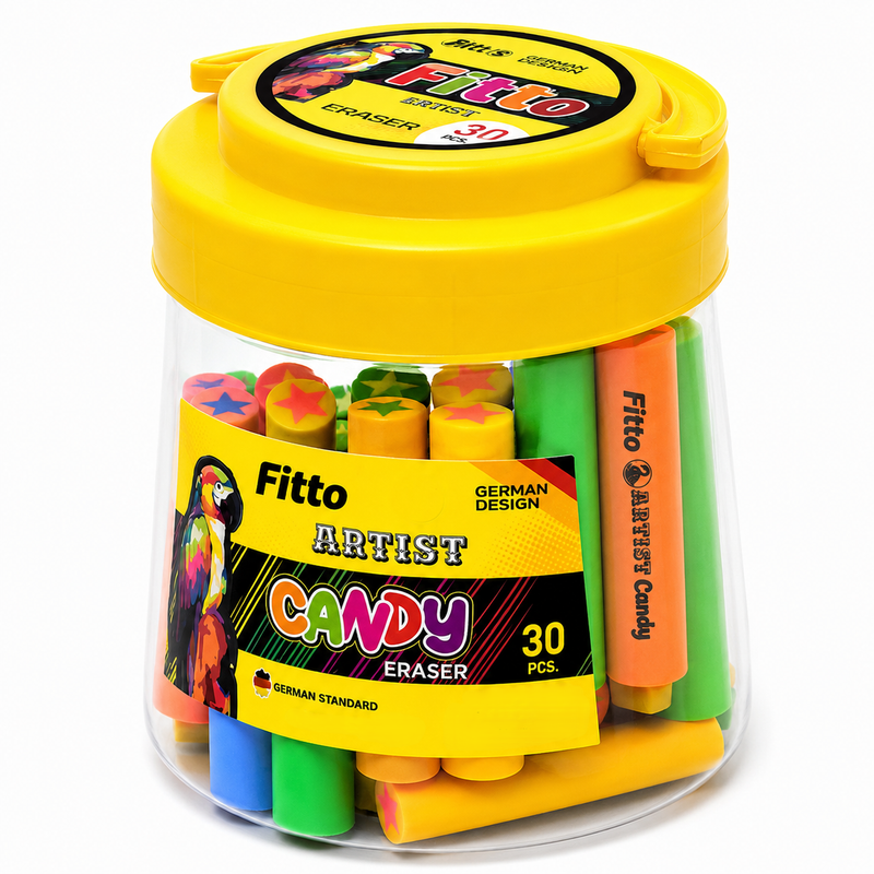96 Pieces Artist's Candy Eraser Sets (30 Pieces Colorful Pencil Erasers in Storage Jar – Round Star Top Erasers for School – Office – Drawing and Art Supplies)